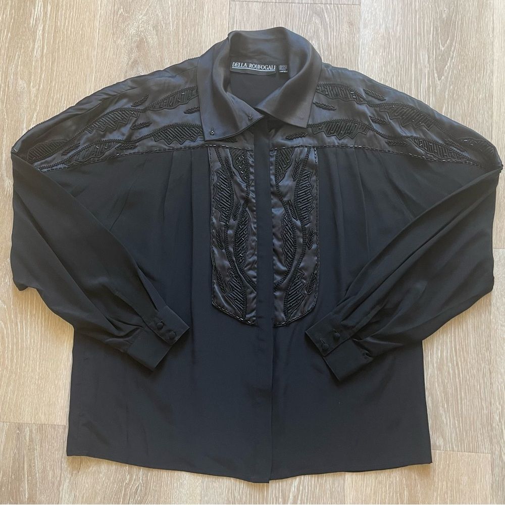 Vintage Della Roufogali 100% Silk Western Blouse Women’s Button Down Sz14